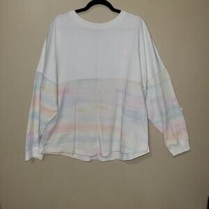 Vs Victorias Secret Pink Varsity Crew Sweater Jacket Top Optic‎ White Rainbow L